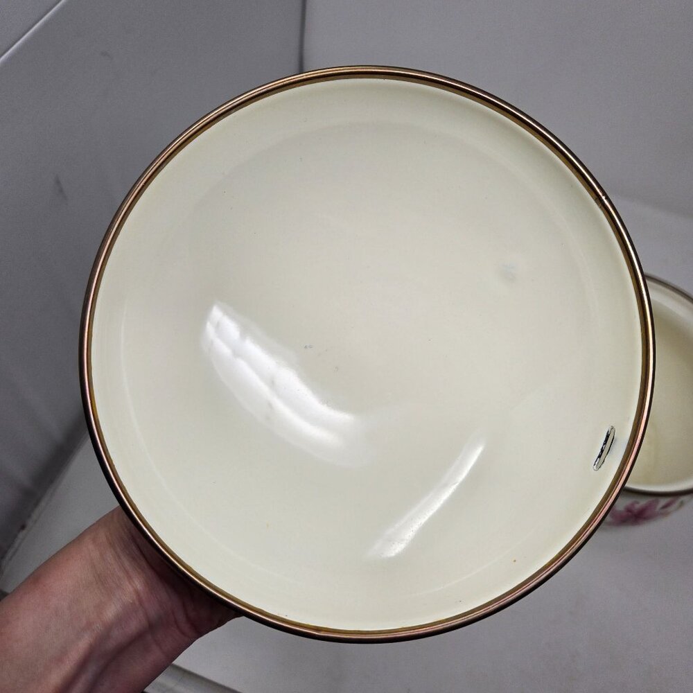Normandy‎ Taiwan Vintage Lily Floral Enamelware Soup Tureen Pot With Lid & Brass - Picture 4 of 10